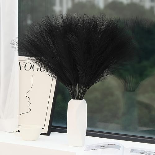 Wertuirk 30pcs Black Pampas Grass - 24 Inch Faux Pampas Grass Decor, Short Artificial Pampas Grass for Gothic Room Decoration, Wedding, Party, Halloween and Home Decor(Black) - Image 1