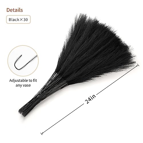 Wertuirk 30pcs Black Pampas Grass - 24 Inch Faux Pampas Grass Decor, Short Artificial Pampas Grass for Gothic Room Decoration, Wedding, Party, Halloween and Home Decor(Black) - Image 2