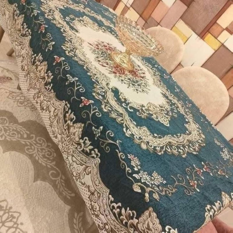 Classic Design Luxury Decorative Placemat, Blue and Beige, Baroque Pattern, Woven Fabric Suitable for Table_ Or Carpet Cover & Couch & Many Uses