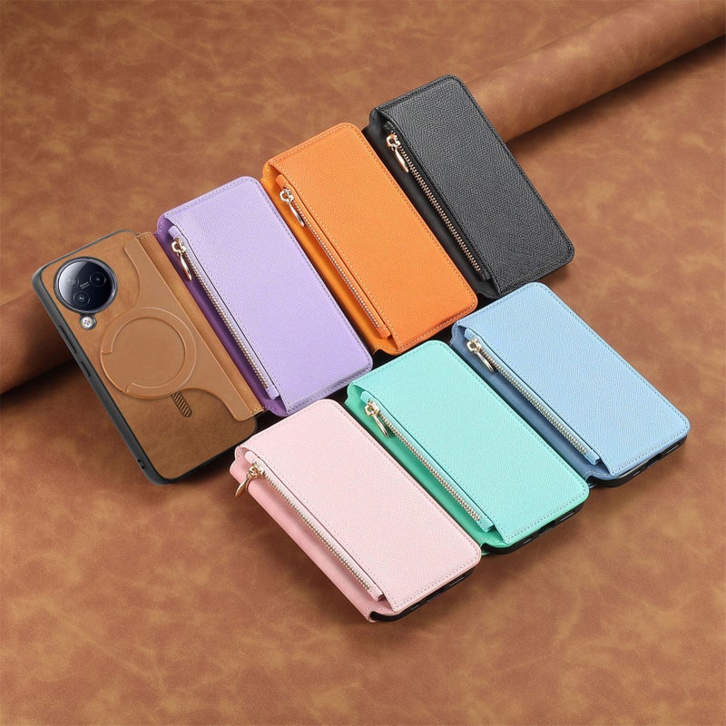 غطاء هاتف بملمس باللون الأحمر جلد، برتقالي، مغناطيس قوي , حامل قائم، لـ Redmi Note 14 Pro مغناطيسي بوظيفة حامل خفيف الحمل للاستخدام الداخلي للاستخدام الخارجي - Image 3