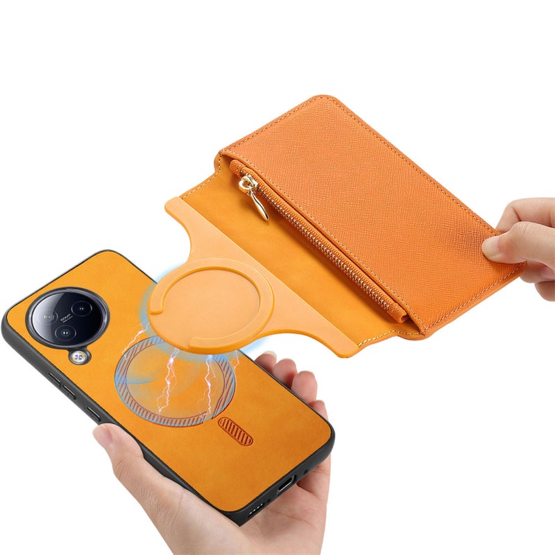 غطاء هاتف بملمس باللون الأحمر جلد، برتقالي، مغناطيس قوي , حامل قائم، لـ Redmi Note 14 Pro مغناطيسي بوظيفة حامل خفيف الحمل للاستخدام الداخلي للاستخدام الخارجي - Image 1