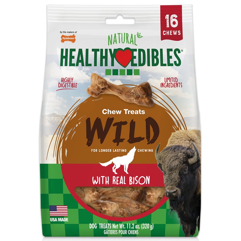 Nylabone Healthy Edibles WILD Natural Dog Chew Treats, Bison Flavor, Small Dogs Up to 20 lbs - Made in USA (16 Count) - Image 1