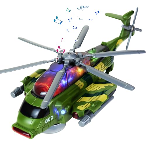 Bloolilies Helicopter Toy for Kids 35 6 7 Army Military Toy Helicopters with Lights and Music for Toddlers Birthday Gift Bump and Go Airplane Toys for Boys Girls 3 4 5 6 7 Years Olds - Image 1