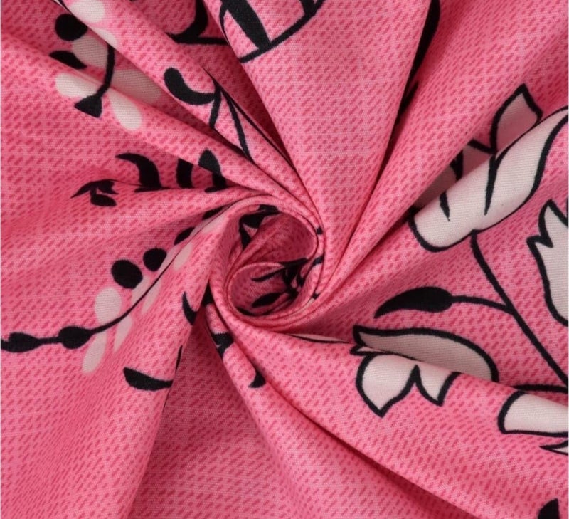 Shverira Style Floral Print Single Bedsheet with Pillow Cover Pink and White Cotton  - Image 3
