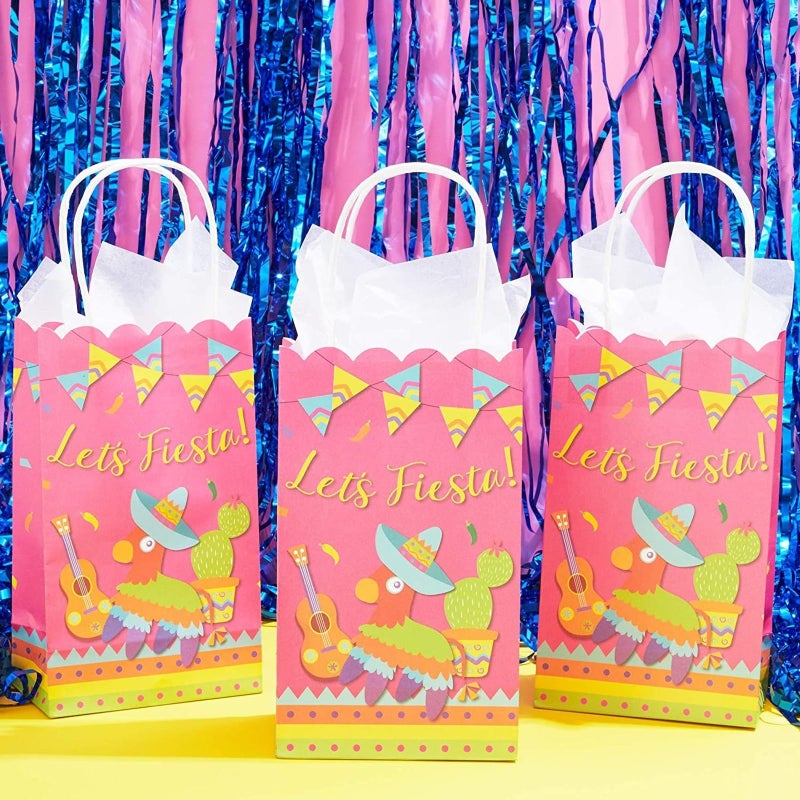BLUE PANDA Fiesta Party Favor Bags - 24-Pack, Multi-Colored Paper With Rope Handles, 9 x 5.3 x 3.15 In - For Mexican Fiesta Candy & Treats - Image 2