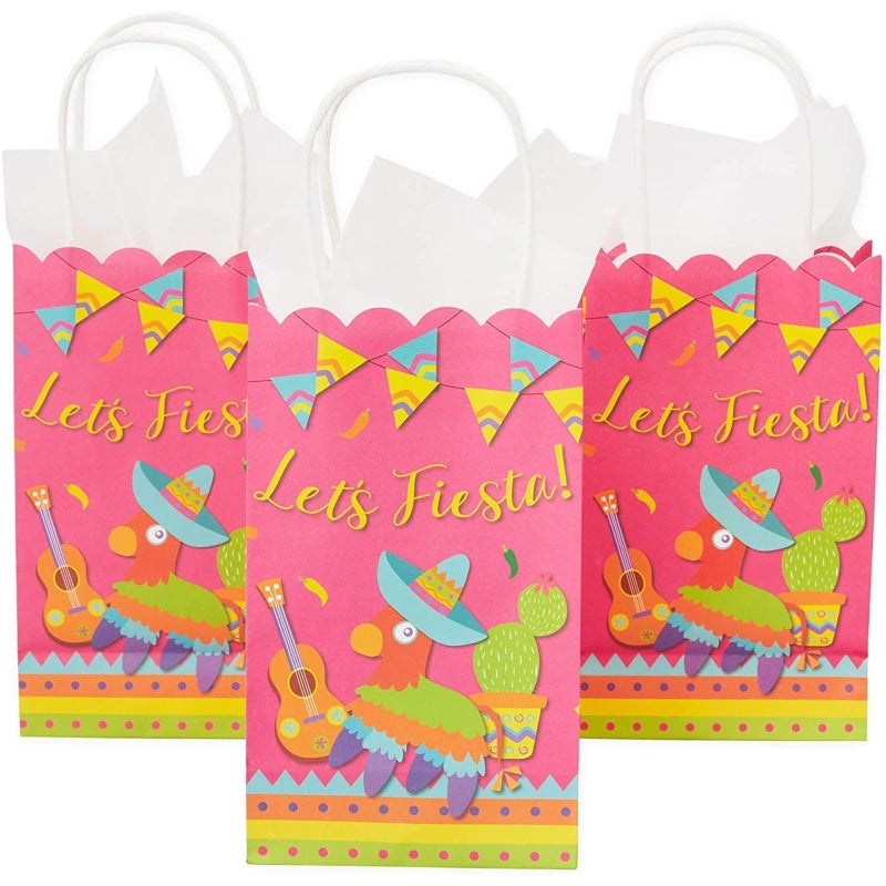 BLUE PANDA Fiesta Party Favor Bags - 24-Pack, Multi-Colored Paper With Rope Handles, 9 x 5.3 x 3.15 In - For Mexican Fiesta Candy & Treats - Image 1