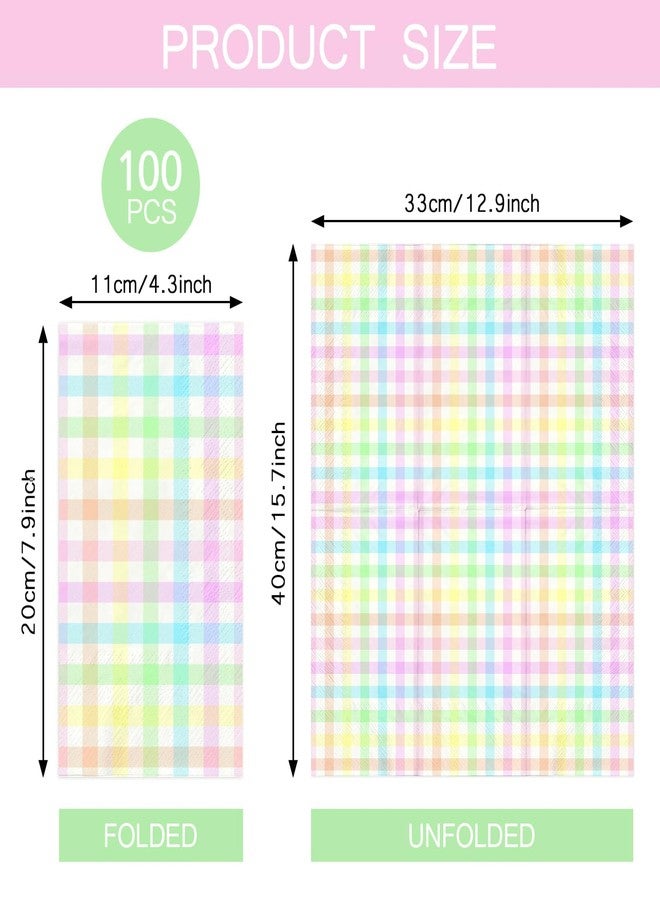 Reyoust 100Pcs Easter Disposable Napkins Colorful Plaid Napkins Paper Spring Summer Holiday Party Napkin Blue Pink Yellow Buffalo Plaid Cocktail Napkin for Rainbow Pastel Party Table Decorations - Image 2