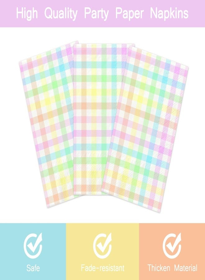 Reyoust 100Pcs Easter Disposable Napkins Colorful Plaid Napkins Paper Spring Summer Holiday Party Napkin Blue Pink Yellow Buffalo Plaid Cocktail Napkin for Rainbow Pastel Party Table Decorations - Image 3
