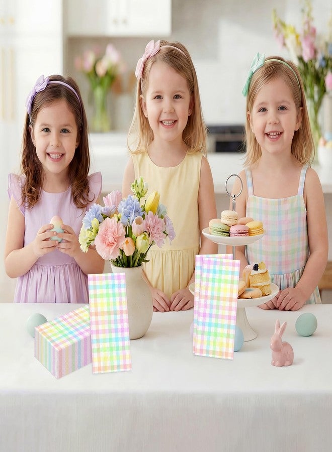 Reyoust 100Pcs Easter Disposable Napkins Colorful Plaid Napkins Paper Spring Summer Holiday Party Napkin Blue Pink Yellow Buffalo Plaid Cocktail Napkin for Rainbow Pastel Party Table Decorations - Image 4