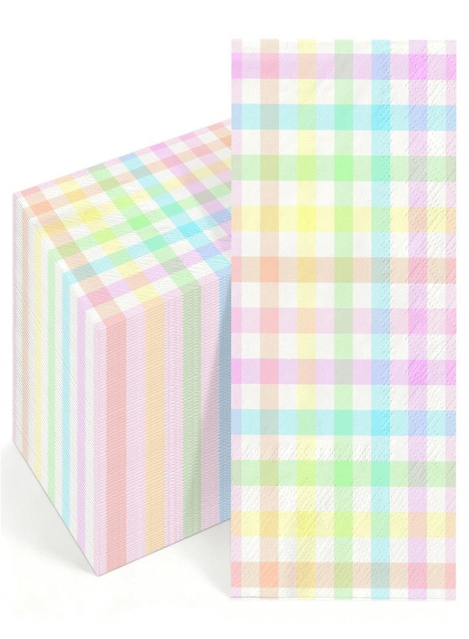 Reyoust 100Pcs Easter Disposable Napkins Colorful Plaid Napkins Paper Spring Summer Holiday Party Napkin Blue Pink Yellow Buffalo Plaid Cocktail Napkin for Rainbow Pastel Party Table Decorations - Image 1