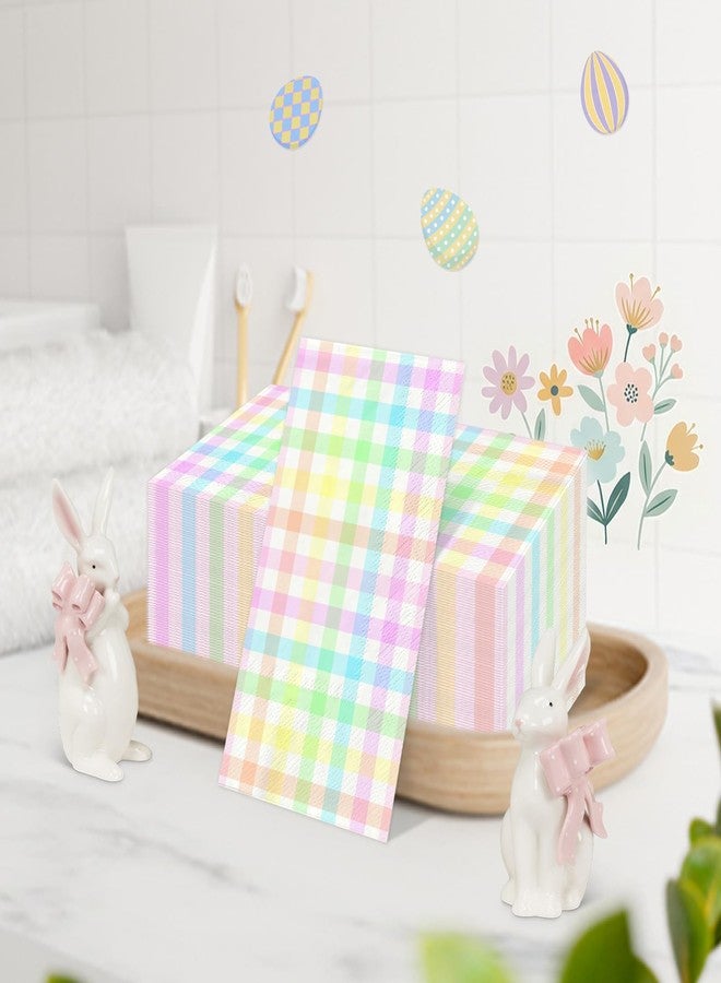 Reyoust 100Pcs Easter Disposable Napkins Colorful Plaid Napkins Paper Spring Summer Holiday Party Napkin Blue Pink Yellow Buffalo Plaid Cocktail Napkin for Rainbow Pastel Party Table Decorations - Image 5