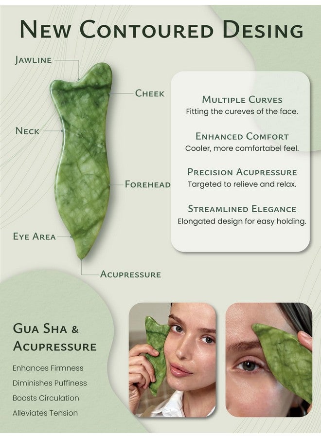 Rena Chris Gua Sha Facial Tools - Acupressure & Gua Sha, Jade Gua Sha Stone for Face Massage, Jawline Sculpting and Puffiness Reducing, Skin Care Tool with User Manual - Image 2