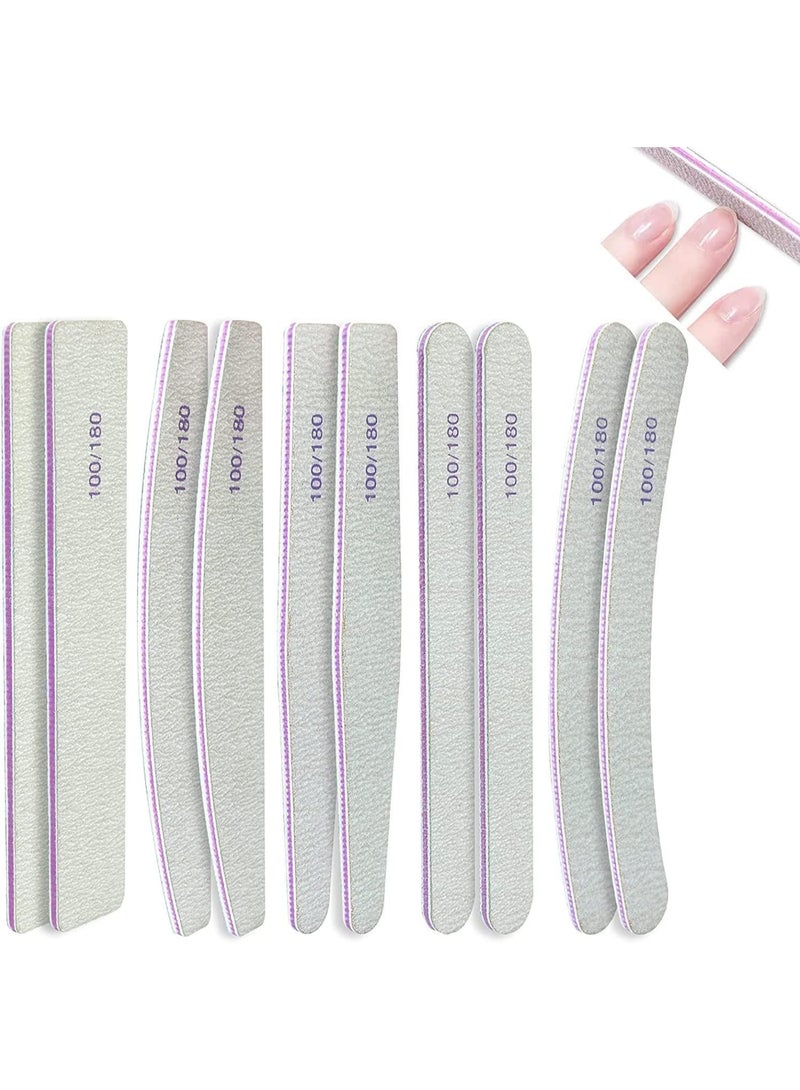 10 PCS Professional Nail Files, Double Sided Emery Board, Manicure Pedicure Tool, Reusable Fingernail File, Pet Grooming Tools, Suitable for Home and Salon Use, 100 180 Grit - Image 1