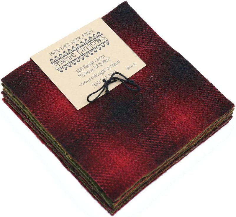 Primitive Gatherings Hand Dyed Wool Holiday Charm Pack 10 5-inch Squares PRI 6014