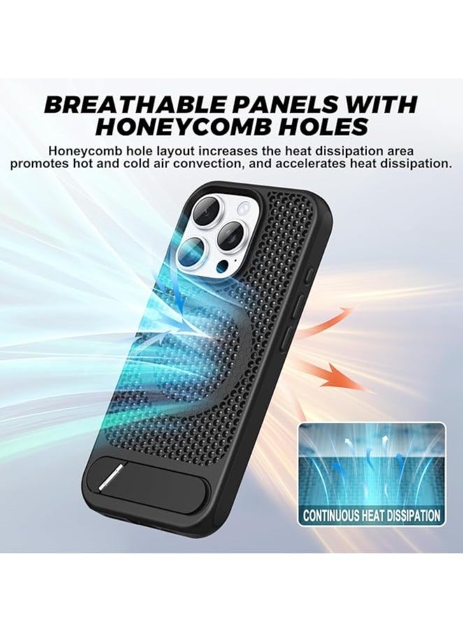 Compatible with Magnetic Heat Dissipatio case for iPhone 16 Pro Max, Coolingf Drop Protection, Adjustable Kickstand case, Ice Armour Cool Matte Material (Black)  - Image 2