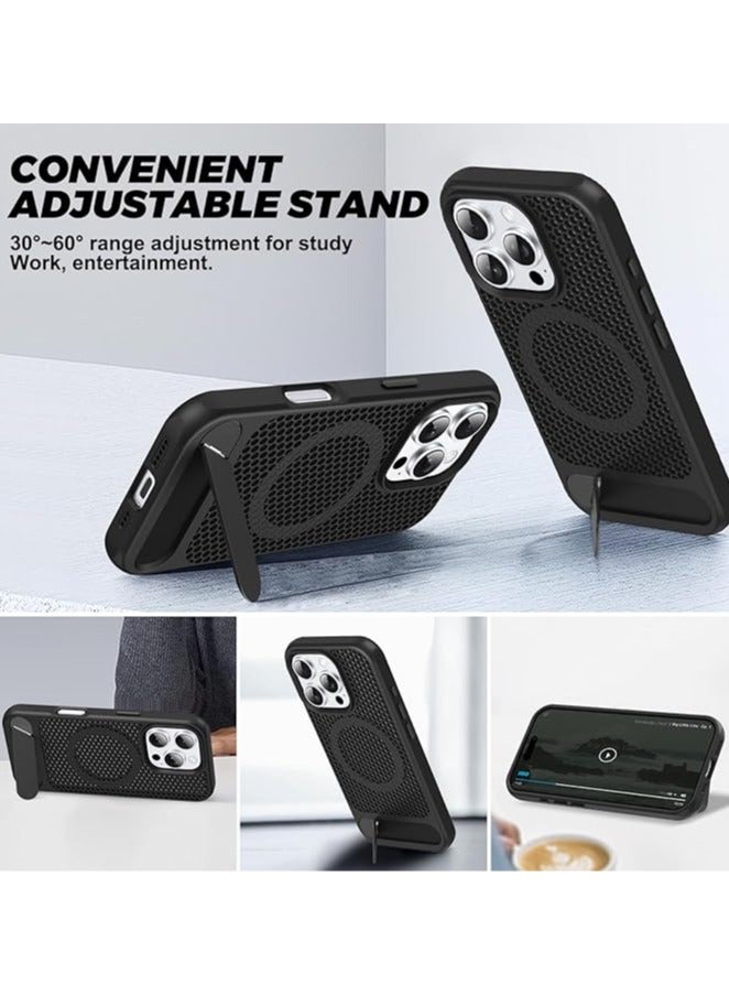Compatible with Magnetic Heat Dissipatio case for iPhone 16 Pro Max, Coolingf Drop Protection, Adjustable Kickstand case, Ice Armour Cool Matte Material (Black)  - Image 3