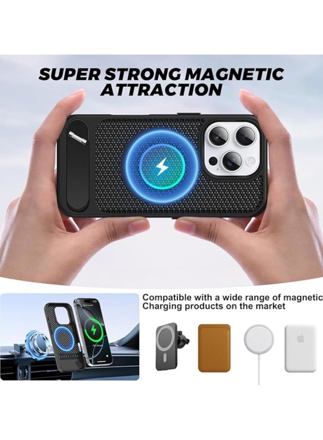 Compatible with Magnetic Heat Dissipatio case for iPhone 16 Pro Max, Coolingf Drop Protection, Adjustable Kickstand case, Ice Armour Cool Matte Material (Black)  - Image 4