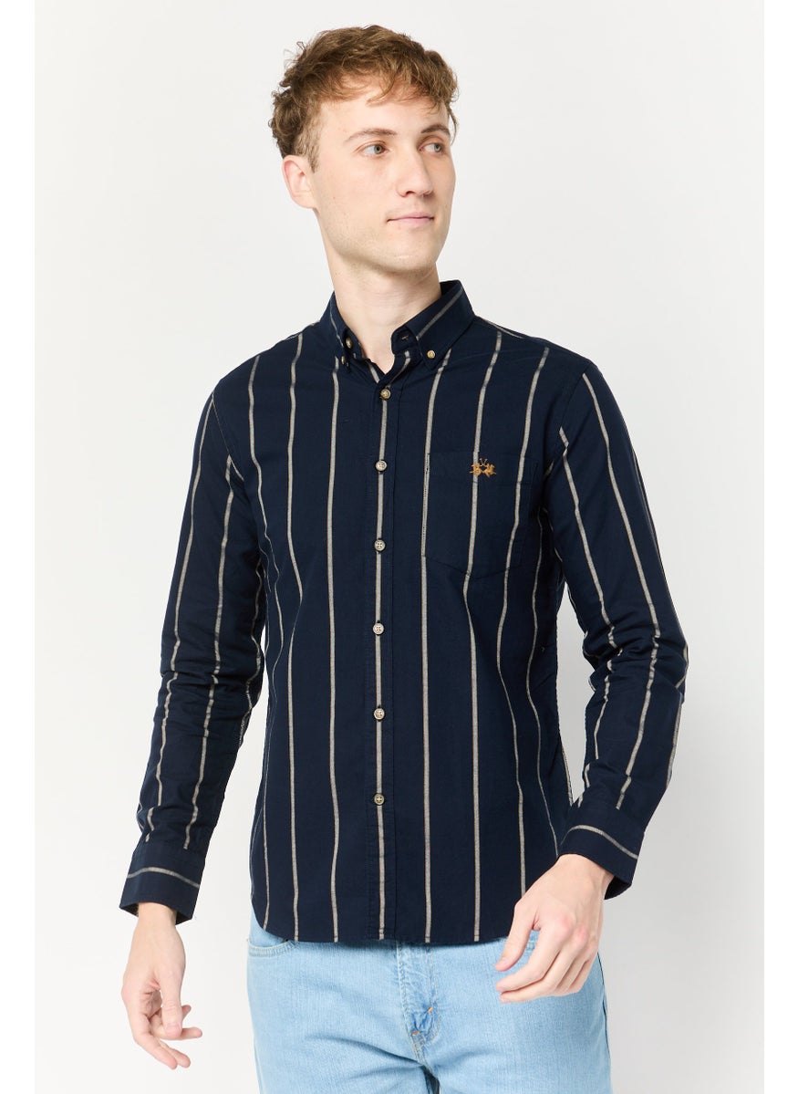 La Martina Men Tailored Fit Embroidered Logo Long Sleeves Casual Shirt, Multicolor  - Image 1
