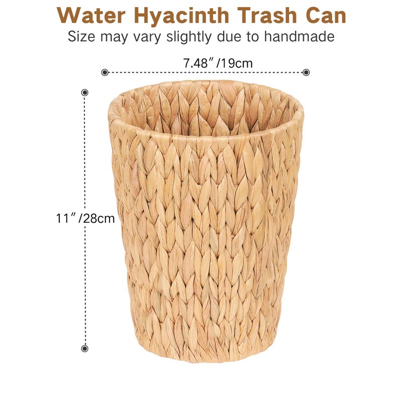iEGrow 2 Pack Wicker Trash Can, Small Bathroom Trash Can, 2 Gallon Woven Natural Water Hyacinth Waste Basket for Bedroom, Boho Garbage Can for Decor Home Kitchen Living Room Office (Round) - Image 4