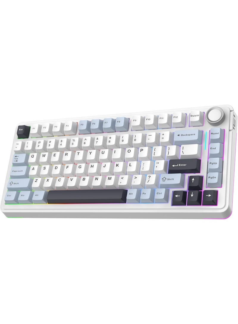 EPOMAKER EA75 75% RGB Gaming Mechanical Keyboard, 2.4GHz/Type-C/BT Creamy Wireless Keyboard with Knob, Shine Through PBT Keycaps, Hot Swappable for Gamers(Light Blue, Reaper Switch) - Image 1