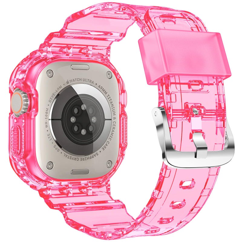 XYF Compatible for Crystal Clear Apple Watch Ultra 3 2 Bands 49mm, Bumper Case for Men Women Jelly Sport Cover Strap for iWatch Ultra 3 2 Series 11 10 9 8 7 SE 6 5 4 3 (Neon Clear HotPink, 49) - Image 2