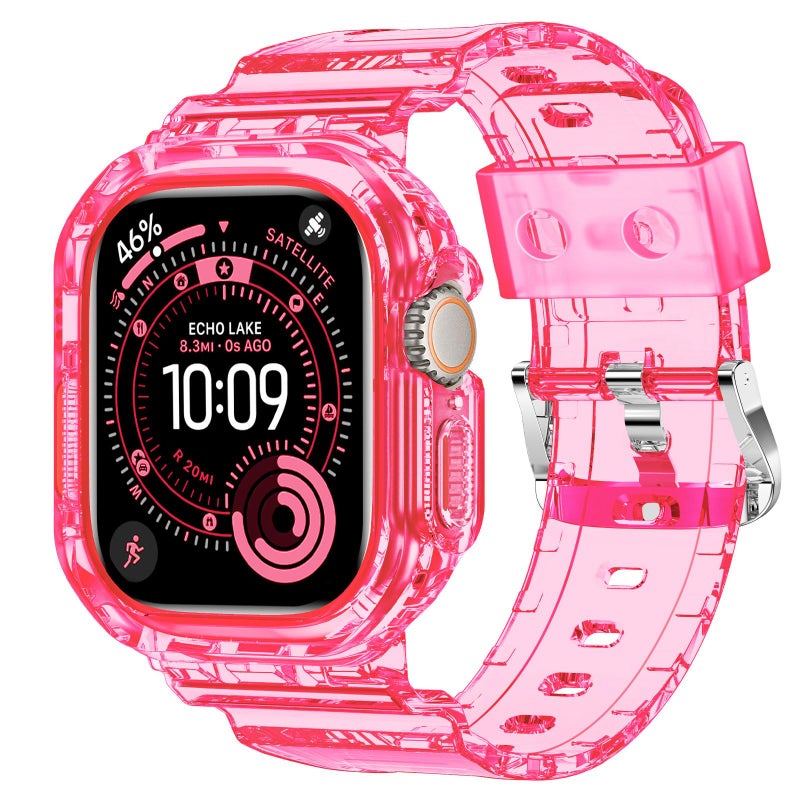 XYF Compatible for Crystal Clear Apple Watch Ultra 3 2 Bands 49mm, Bumper Case for Men Women Jelly Sport Cover Strap for iWatch Ultra 3 2 Series 11 10 9 8 7 SE 6 5 4 3 (Neon Clear HotPink, 49) - Image 1
