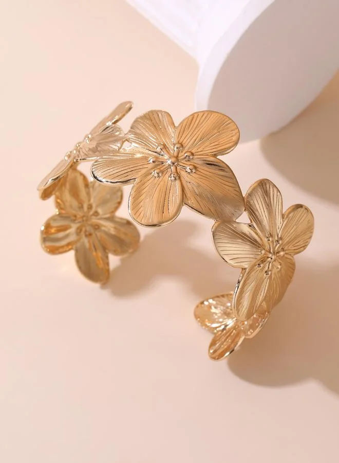 Take Two Gold Flower Open Bangle