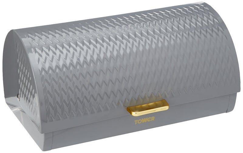 Tower T826090GRY Empire Roll Top Bread Bin Stainless Steel Grey and Brass One Size