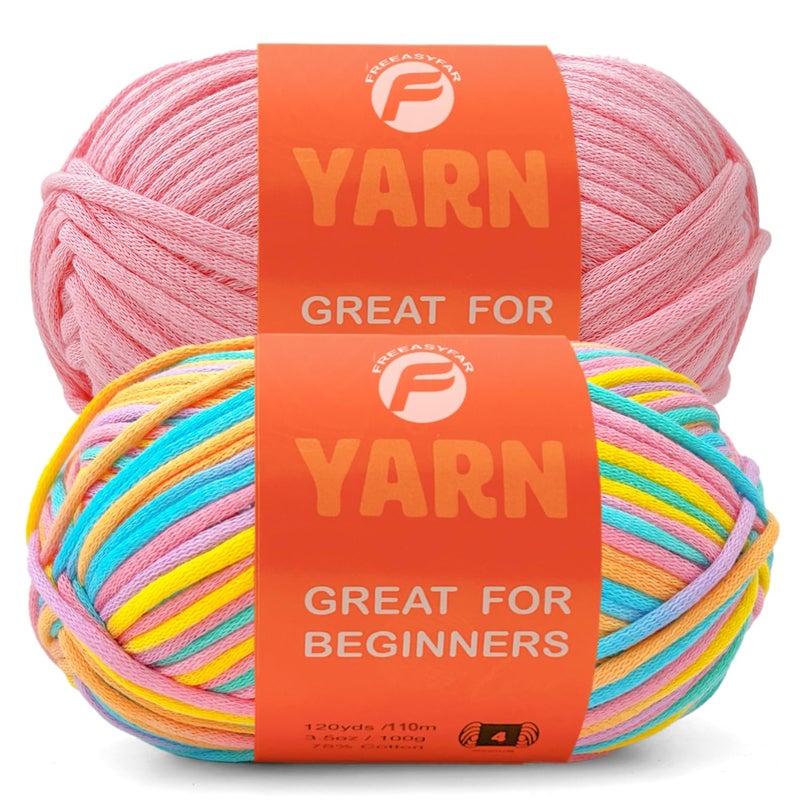 FREEASYFAR 2 x 35Oz120yds Beginner Easy Yarn for Crocheting and KnittingWorstedWeight Medium 4Cotton Blend Yarn for Beginners Amigurumi DIYCoralPink2 Skein - Image 3