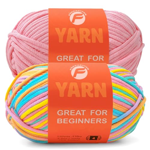 FREEASYFAR 2 x 35Oz120yds Beginner Easy Yarn for Crocheting and KnittingWorstedWeight Medium 4Cotton Blend Yarn for Beginners Amigurumi DIYCoralPink2 Skein - Image 1