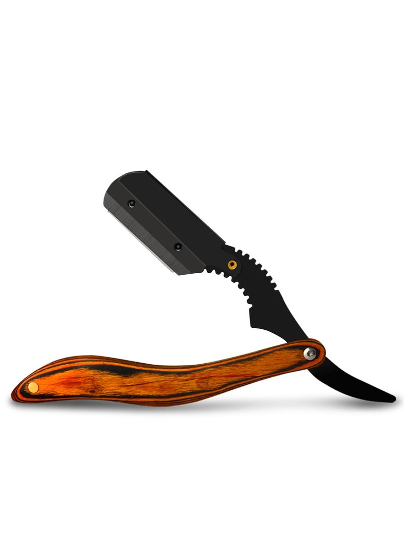 KASTWAVE Wooden Straight Razor, Barber Straight Edge Razor, Stainless Steel Professional Vintage Barber Razor for Men, Close Shaving, Men's Manual Shaver for Barbershop Salons Hairdressing, Barber Supplies - Image 1