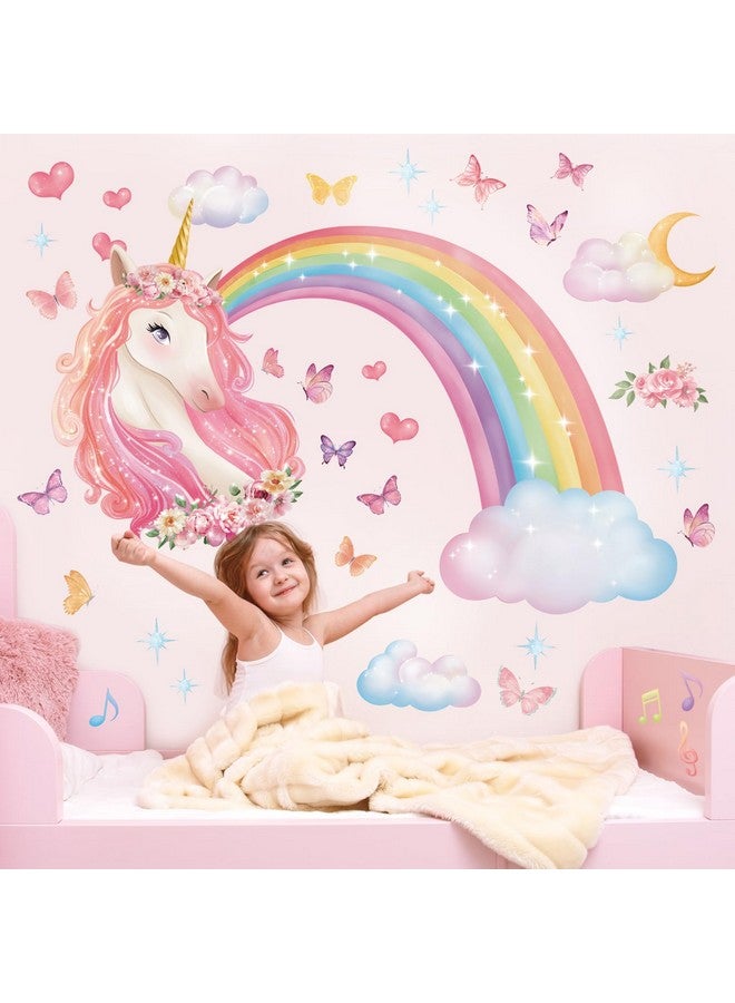 DECOWALL SG2-2321 Rainbow Wall Decals Unicorn Rainbow Butterflies Clouds Wall Stickers Baby Nursery Girls Bedroom Living Room Wall Décor - Image 2