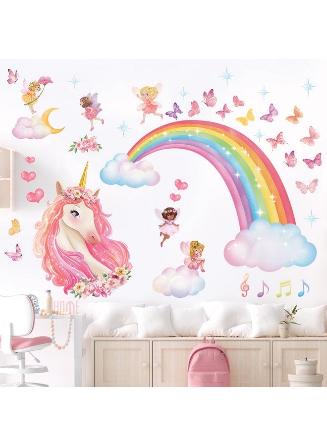 DECOWALL SG2-2321 Rainbow Wall Decals Unicorn Rainbow Butterflies Clouds Wall Stickers Baby Nursery Girls Bedroom Living Room Wall Décor - Image 3