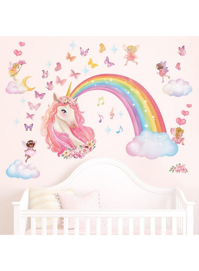 DECOWALL SG2-2321 Rainbow Wall Decals Unicorn Rainbow Butterflies Clouds Wall Stickers Baby Nursery Girls Bedroom Living Room Wall Décor - Image 5
