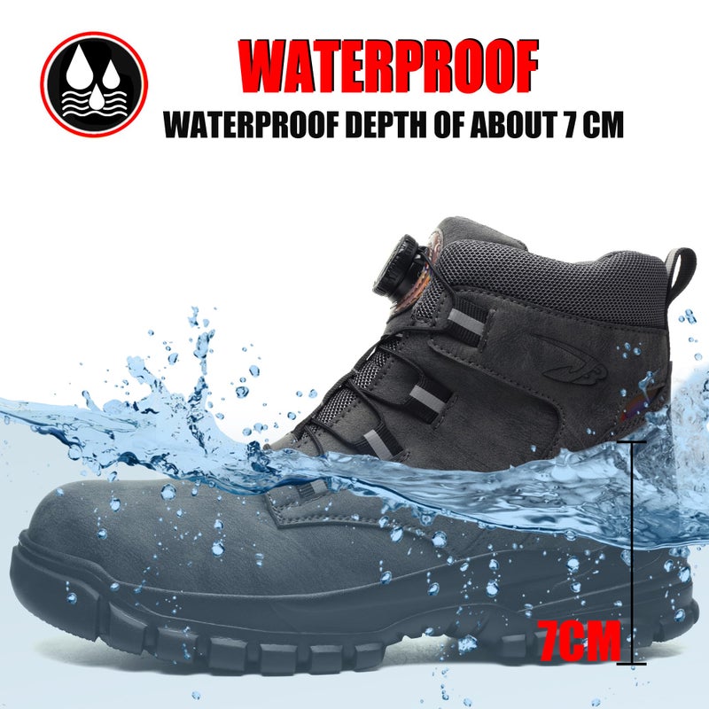 COOU Safety Boots for Men Waterproof Safety Shoes Women Lightweight Steel Toe Non-Slip Work Boots Grey 39 - Image 2