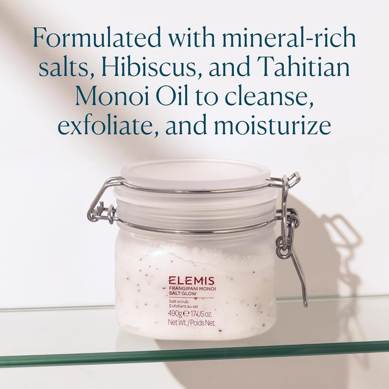 Elemis Frangipani Monoi Salt Glow 490g | Exfoliating & Nourishing Frangipani & Monoi Salt Body Scrub for Smooth Glowing Skin | Removes Dead Skin Cells & Deeply Moisturises for Silky Soft Skin | Luxury Spa Body Exfoliating Scrub - Image 3