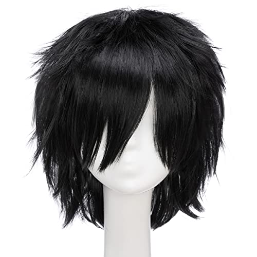 S-noilite Unisex Short Black Wig Women Mens Male Short Fluffy Layered Pixie Wigs for Anime Comic Cons Cosplay Halloween Party Costume Straight Synthetic Hair Wig - Image 1