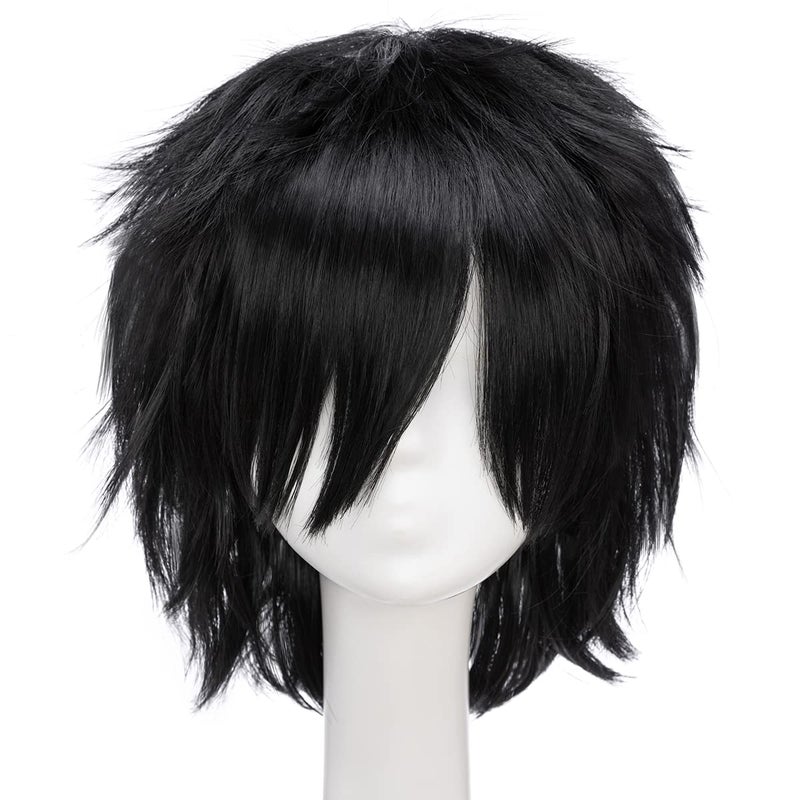 S-noilite Unisex Short Black Wig Women Mens Male Short Fluffy Layered Pixie Wigs for Anime Comic Cons Cosplay Halloween Party Costume Straight Synthetic Hair Wig - Image 3