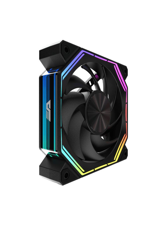 دارك فلاش مروحة تبريد وحدة المعالجة المركزية darkFlash INF34 مقاس 120 مم، سلسلة ديزي، تبريد حتى 2000 دورة في الدقيقة، PWM رباعي الدبابيس، ARGB، مروحة تبريد وحدة المعالجة المركزية للكمبيوتر، عبوة من 3 قطع (أمامية، سوداء) - Image 2