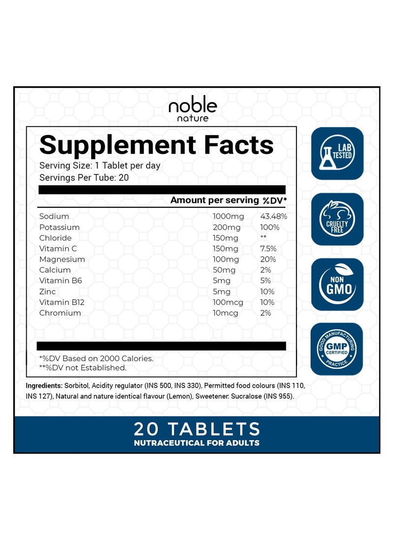 noble nature Electrolyte 20x2 Effervescent Tablets - With Sodium, Potassium, Magnesium, Calcium, Vitamin C, B6, B12, & Zinc - Sugar-Free, Vegan, Keto-Friendly - Lemon Flavor  - Image 2