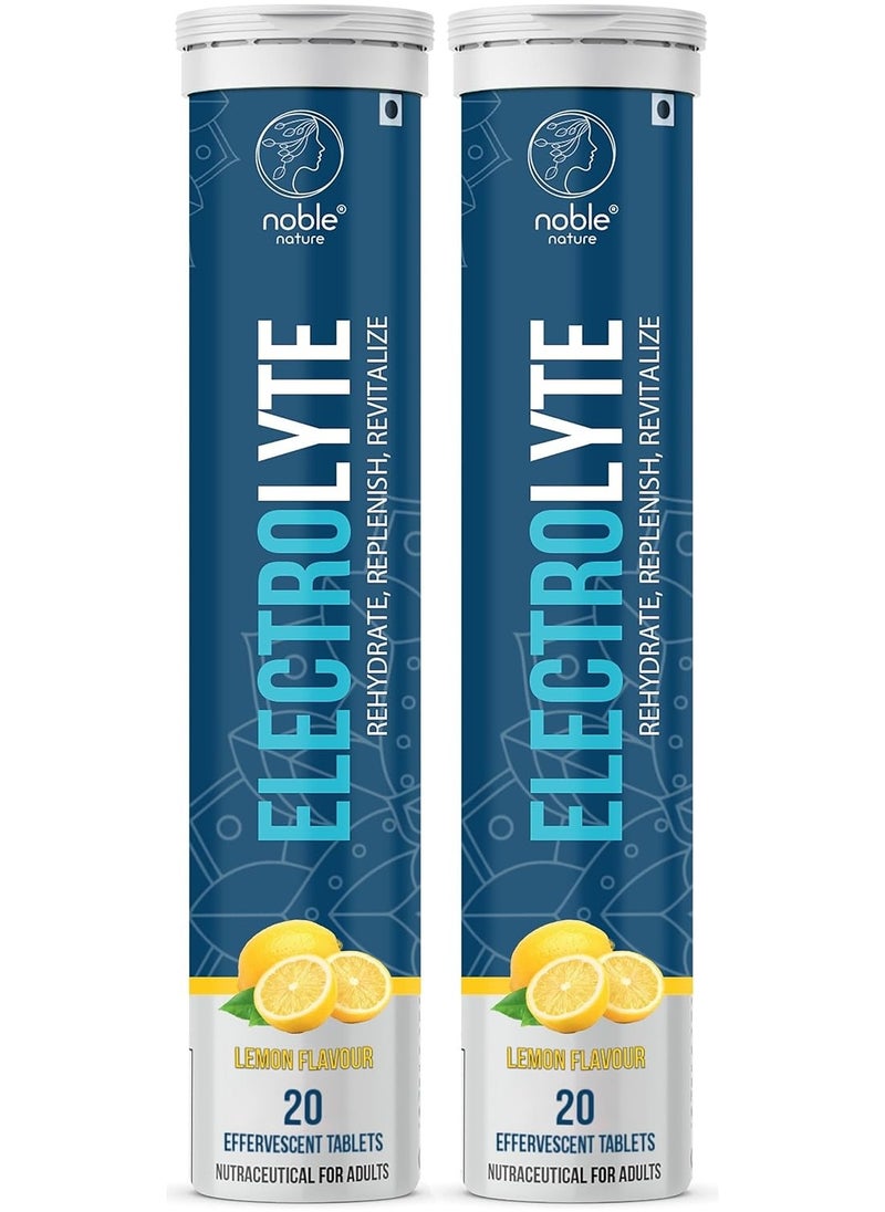 noble nature Electrolyte 20x2 Effervescent Tablets - With Sodium, Potassium, Magnesium, Calcium, Vitamin C, B6, B12, & Zinc - Sugar-Free, Vegan, Keto-Friendly - Lemon Flavor  - Image 1