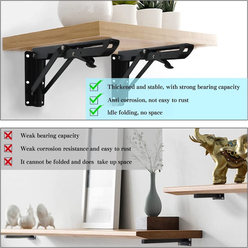 SYADEL Folding Shelf Brackets Heavy Duty Metal Collapsible Shelf Bracket for Bench Table Shelf Hinge Wall Mounted Space Saving DIY Bracket 1 Pair Folding Shelf Brackets 30CM - Image 4