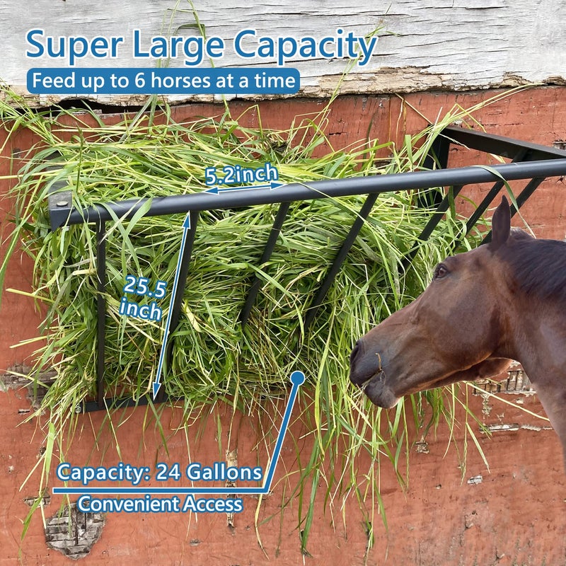 BUYYAH 2Pcs Horse Hay Feeder, 31.5'' Long Livestock Hay Feeder with 24 Gallon Large Capacity, Carbon Steel Wall Mounted Hay Rack for Horses, Sheep, Goats, Indoor Outdoor Uses - Image 4