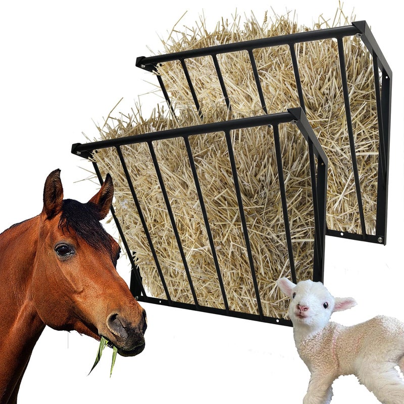 BUYYAH 2Pcs Horse Hay Feeder, 31.5'' Long Livestock Hay Feeder with 24 Gallon Large Capacity, Carbon Steel Wall Mounted Hay Rack for Horses, Sheep, Goats, Indoor Outdoor Uses - Image 1