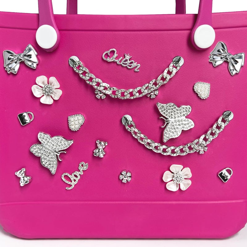 Everfunny Charms for Bogg Bag,Pearls,Butterfly Flowers and Chain for Bogg Bag Accessories Charms(20 pcs) - Image 2