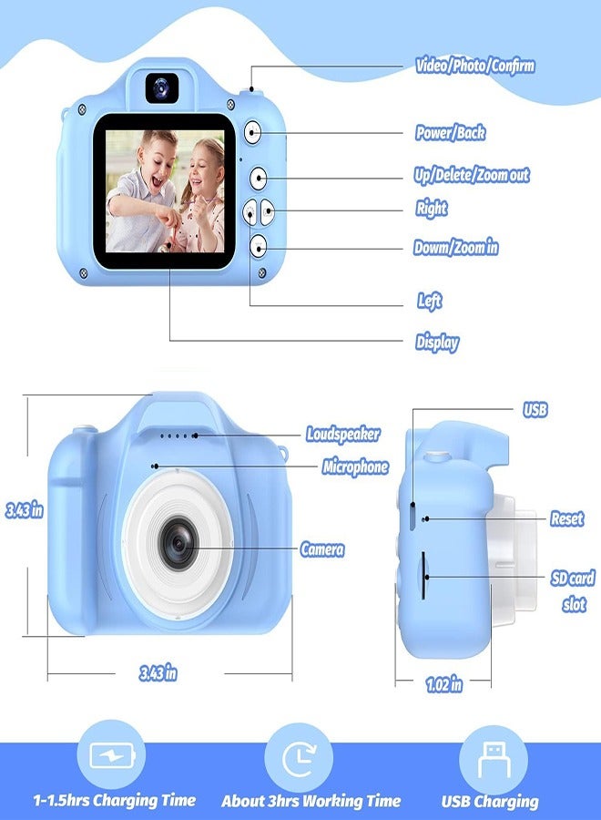 DMG TECH 1080P HD Children's Camera 32GB Card 40MP Children's Digital Camera 3-12 Years Old Boy Birthday Gift (Blue) - Image 3