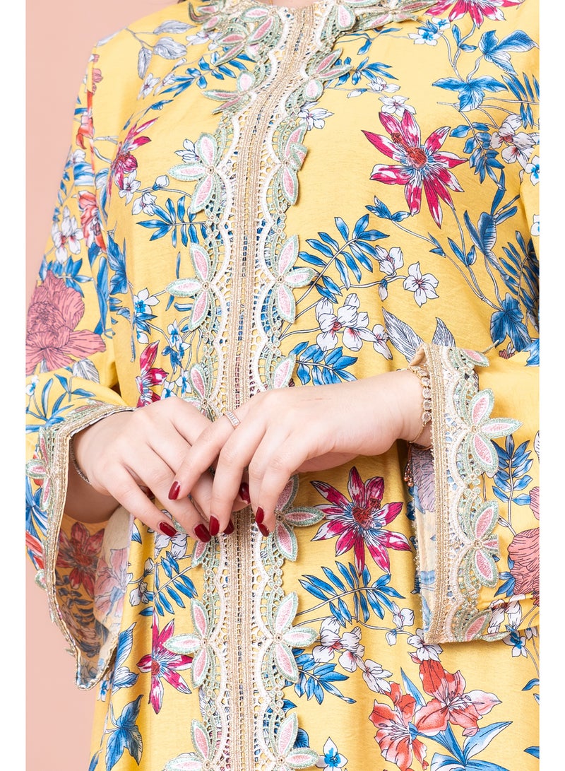 IKKXA Modern Embroidered Printed Jalabiya - Image 4