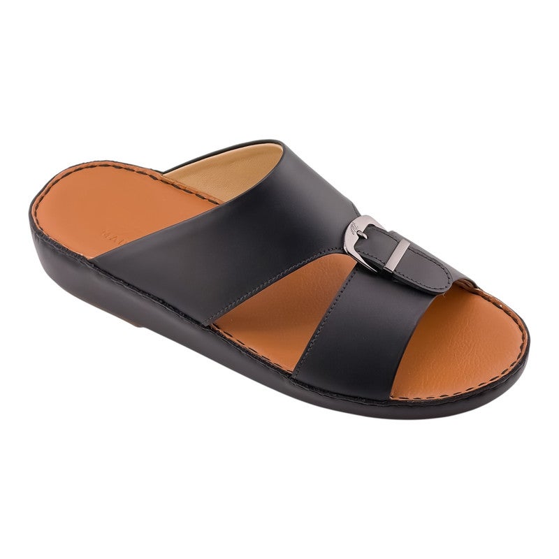 إيت صندل عربي يدوي الصنع للرجال من AET | شبشب رجالي خارجي | شبشب مفتوح من الأمام للاستخدام اليومي | جلد عربي أصلي ناعم مع ابزيم| تصميم عربي جديد| نعل داخلي بني| مريح وخفيف الوزن - Image 1