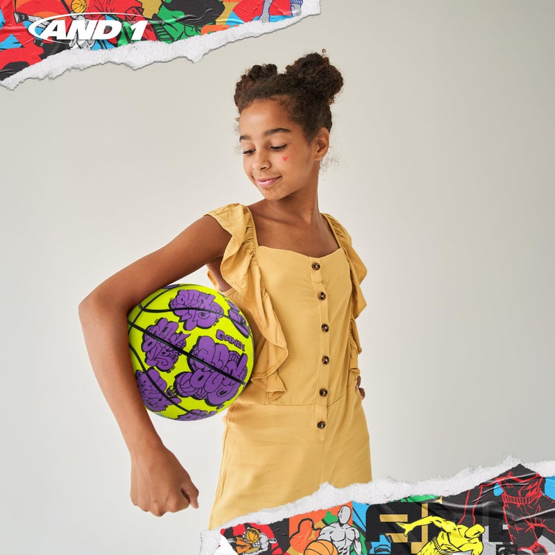 AND1 Toss Up 28.5 Basketball - Intermediate Rubber Streetball for Indoor/Outdoor Play, Includes Pump, Size 6 - Image 4