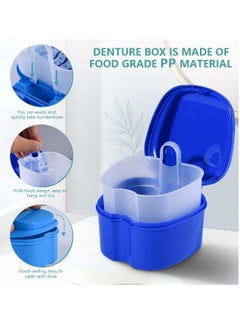 OBTANIM OBTANIM 2 Pack Denture Bath Cup Case Box Holder Storage Soak Container with Strainer Basket for RetainersTravel False Teeth Cleaning (Blue, Green)  - Image 3